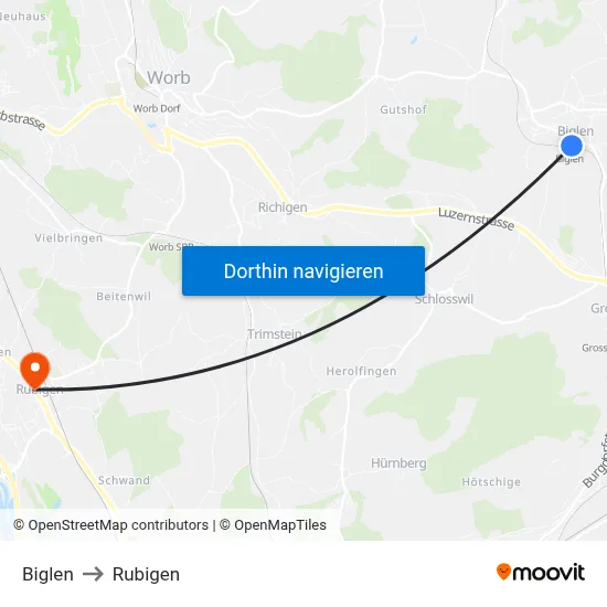 Biglen to Rubigen map