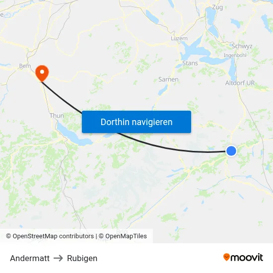 Andermatt to Rubigen map