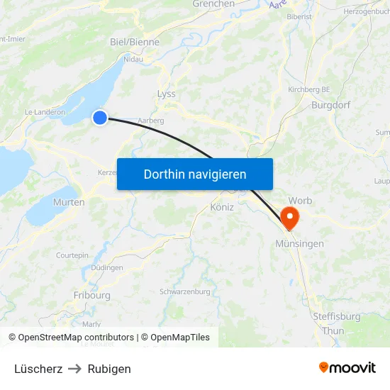 Lüscherz to Rubigen map
