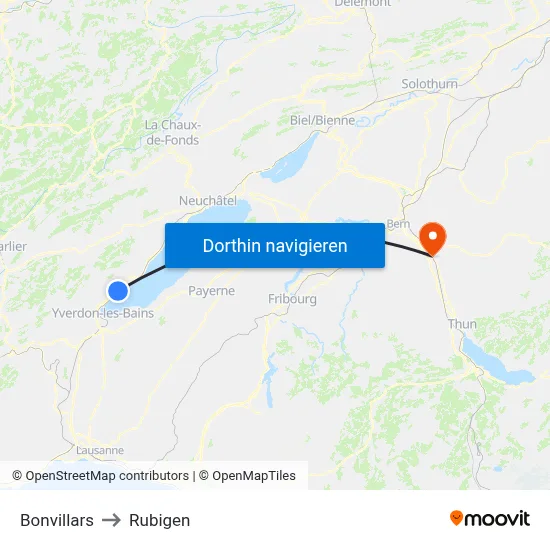 Bonvillars to Rubigen map