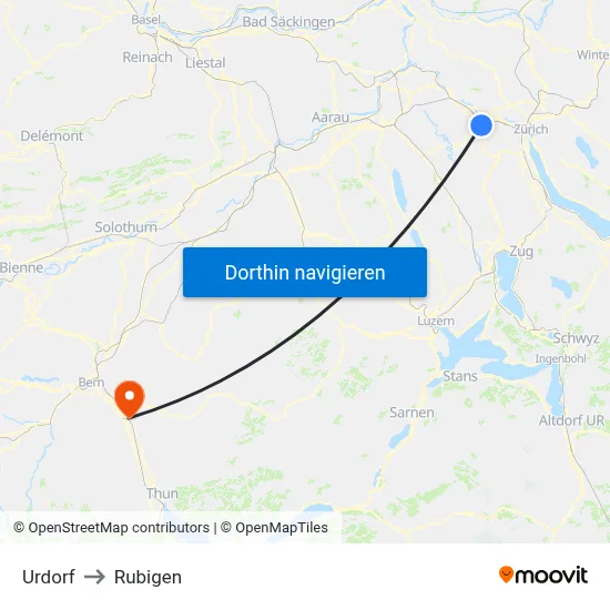 Urdorf to Rubigen map