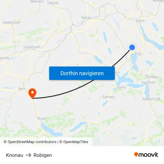 Knonau to Rubigen map