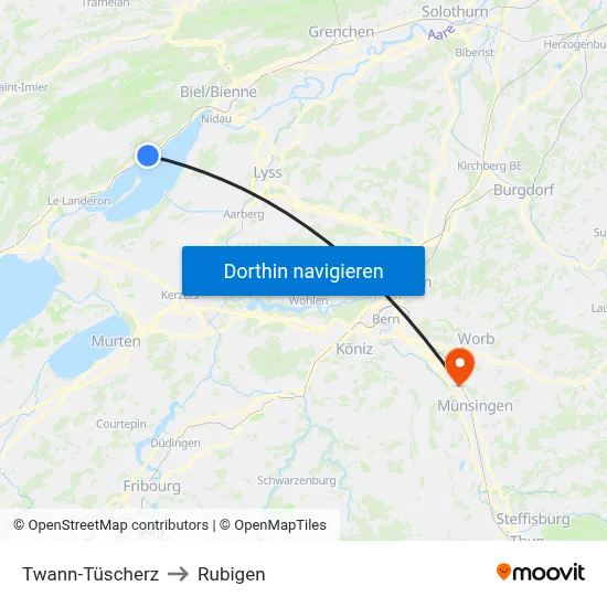 Twann-Tüscherz to Rubigen map