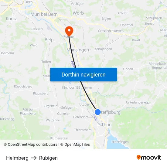Heimberg to Rubigen map