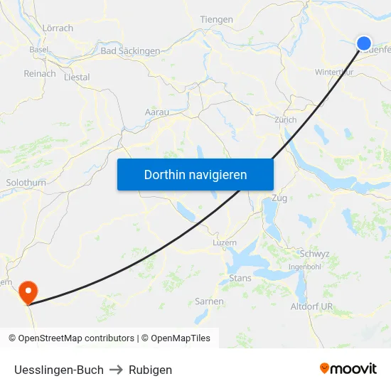 Uesslingen-Buch to Rubigen map