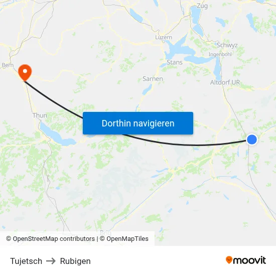 Tujetsch to Rubigen map