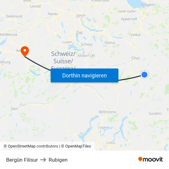 Bergün Filisur to Rubigen map
