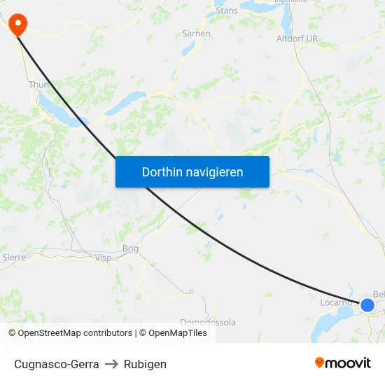 Cugnasco-Gerra to Rubigen map