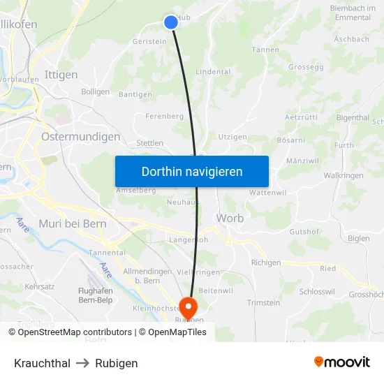 Krauchthal to Rubigen map