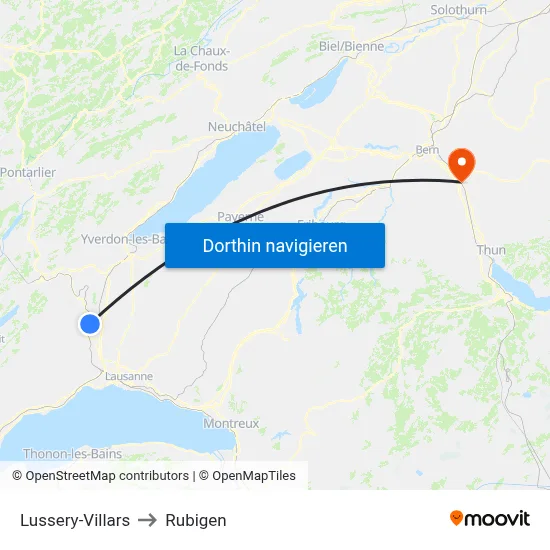 Lussery-Villars to Rubigen map