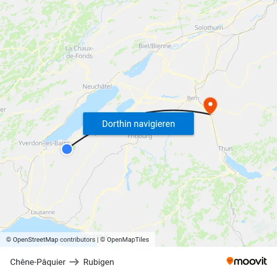Chêne-Pâquier to Rubigen map