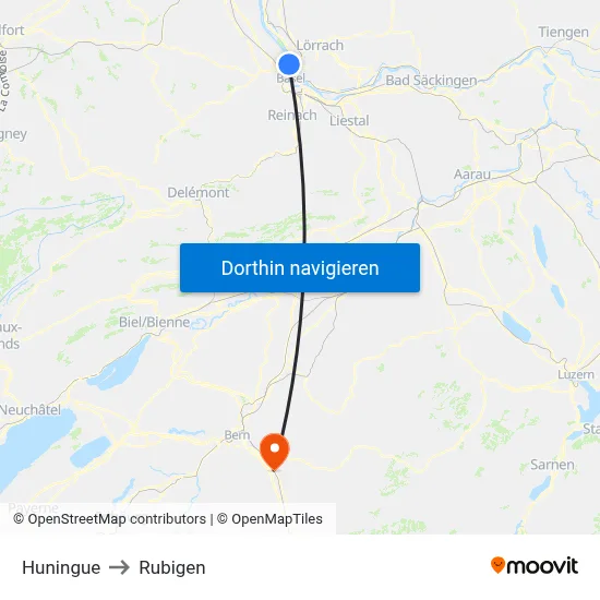 Huningue to Rubigen map