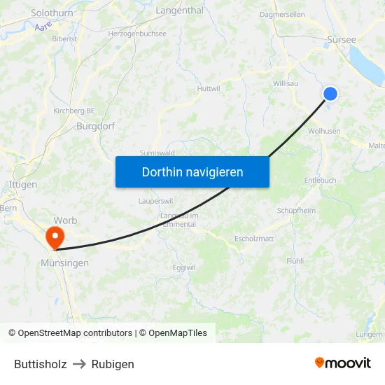 Buttisholz to Rubigen map