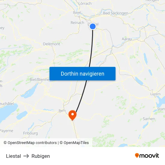 Liestal to Rubigen map