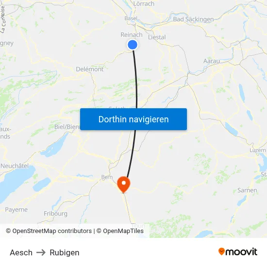 Aesch to Rubigen map