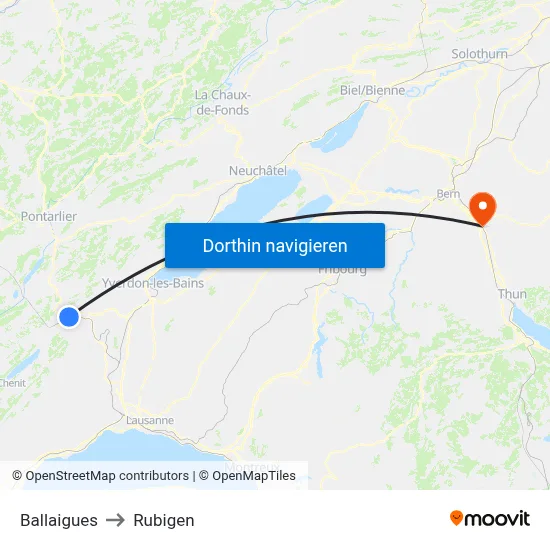 Ballaigues to Rubigen map