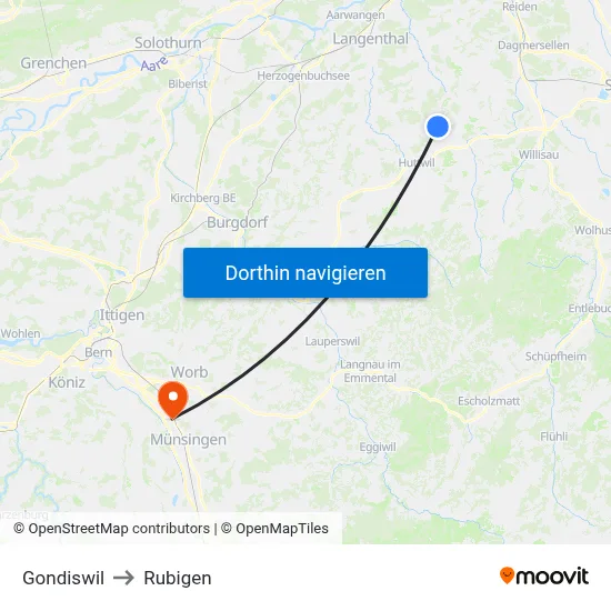 Gondiswil to Rubigen map