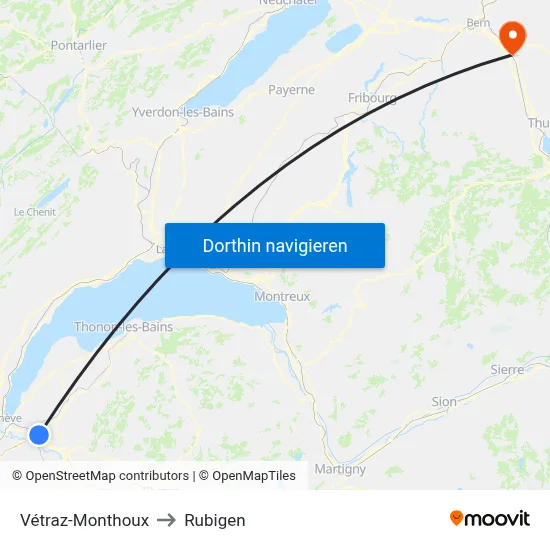 Vétraz-Monthoux to Rubigen map