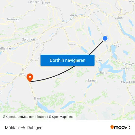 Mühlau to Rubigen map