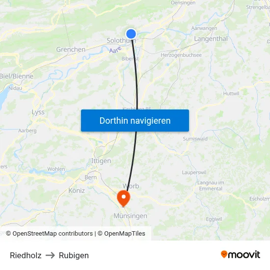 Riedholz to Rubigen map