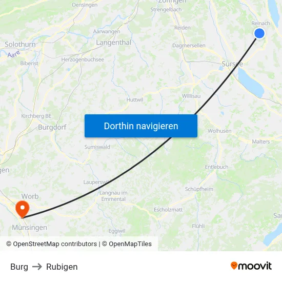 Burg to Rubigen map
