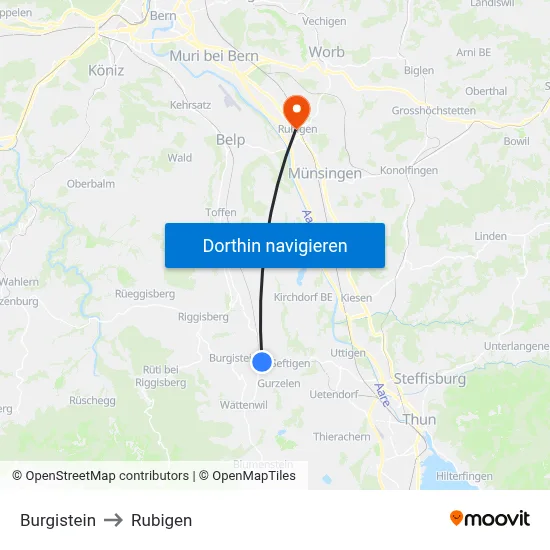 Burgistein to Rubigen map