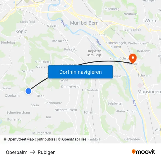Oberbalm to Rubigen map