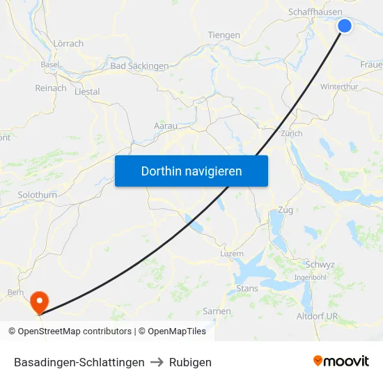 Basadingen-Schlattingen to Rubigen map