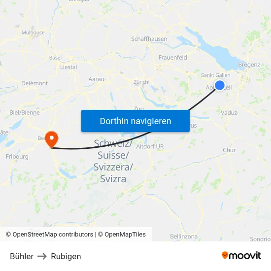 Bühler to Rubigen map