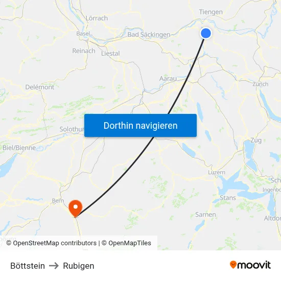 Böttstein to Rubigen map