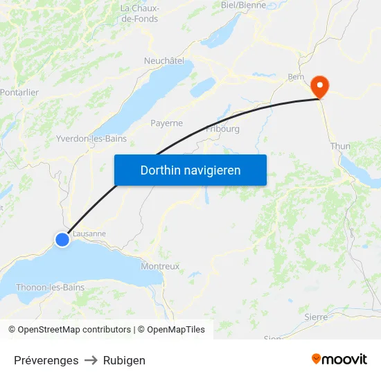 Préverenges to Rubigen map