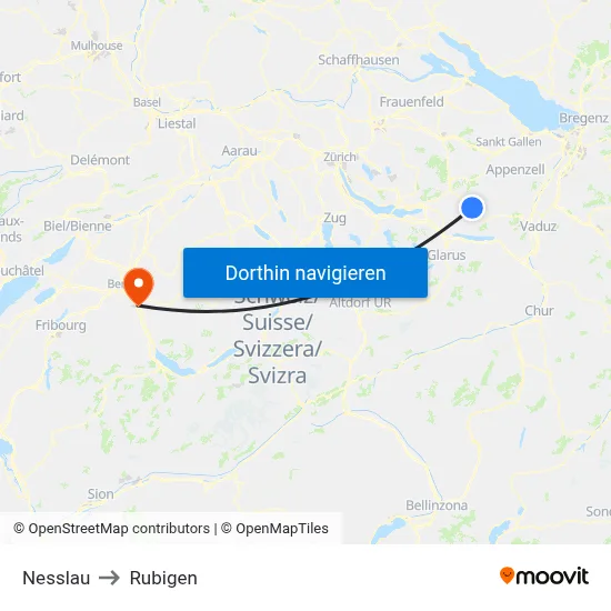 Nesslau to Rubigen map
