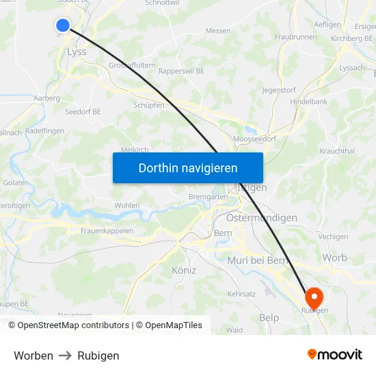 Worben to Rubigen map