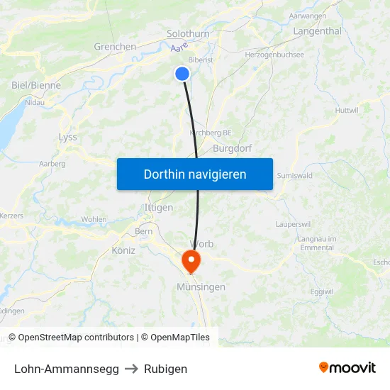 Lohn-Ammannsegg to Rubigen map