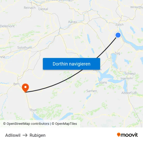 Adliswil to Rubigen map