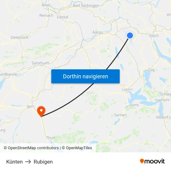 Künten to Rubigen map