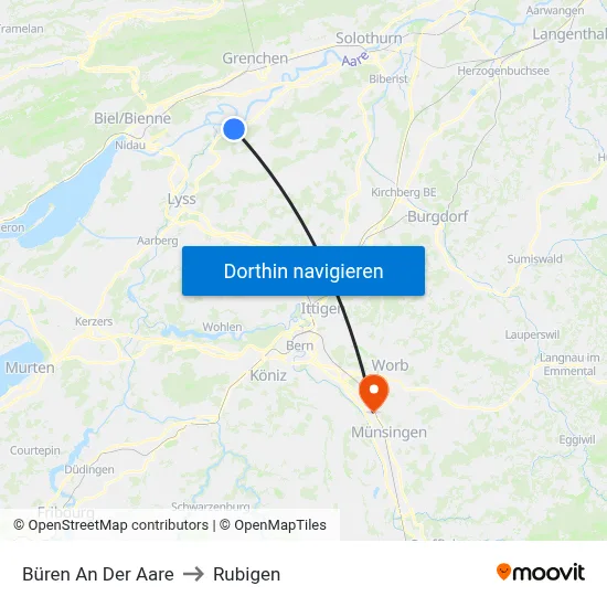 Büren An Der Aare to Rubigen map