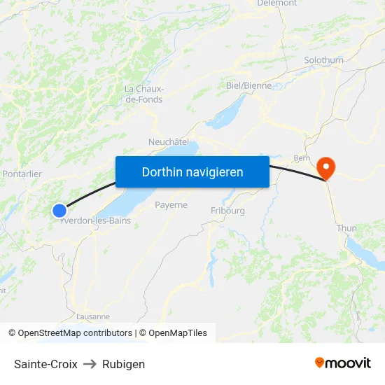 Sainte-Croix to Rubigen map