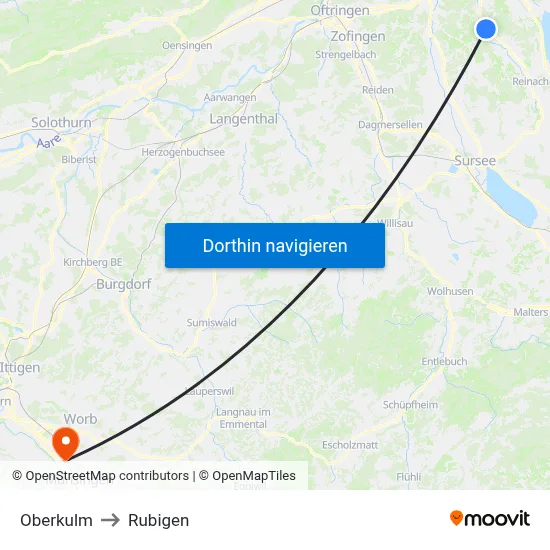 Oberkulm to Rubigen map