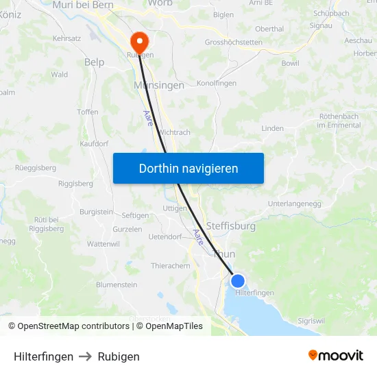 Hilterfingen to Rubigen map