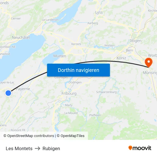 Les Montets to Rubigen map