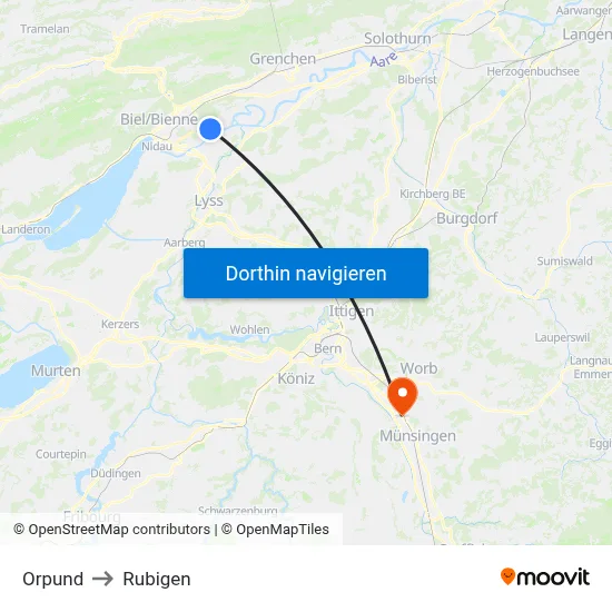 Orpund to Rubigen map
