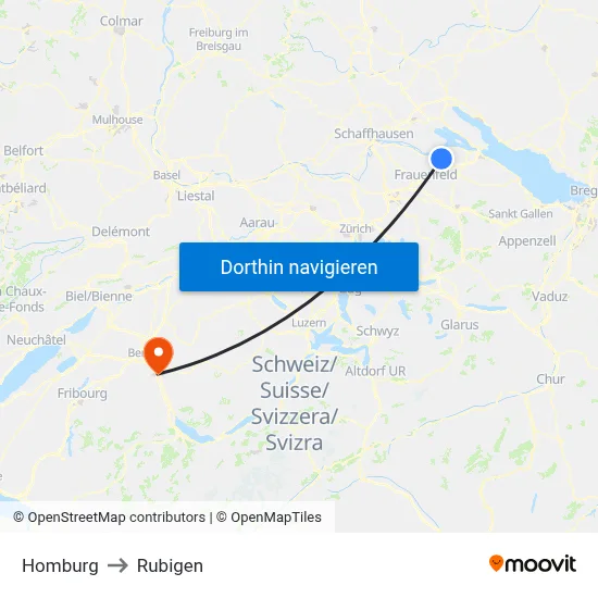 Homburg to Rubigen map