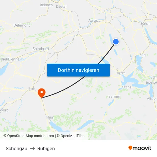 Schongau to Rubigen map