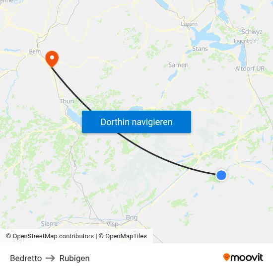 Bedretto to Rubigen map