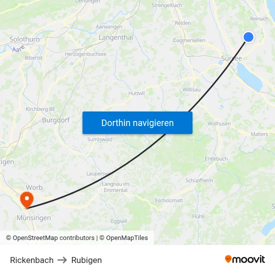 Rickenbach to Rubigen map