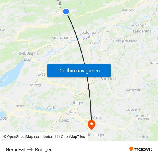 Grandval to Rubigen map