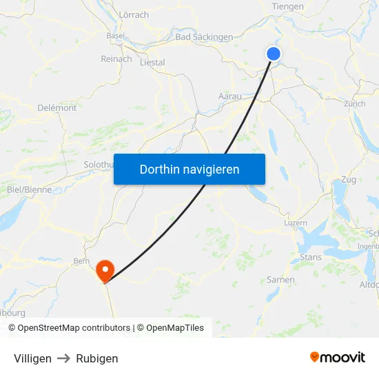 Villigen to Rubigen map
