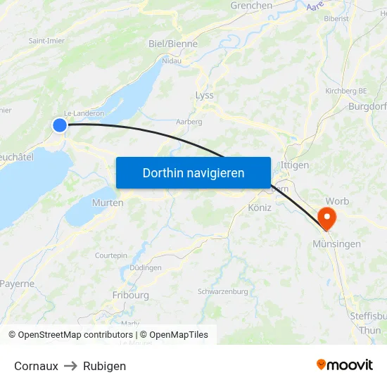 Cornaux to Rubigen map