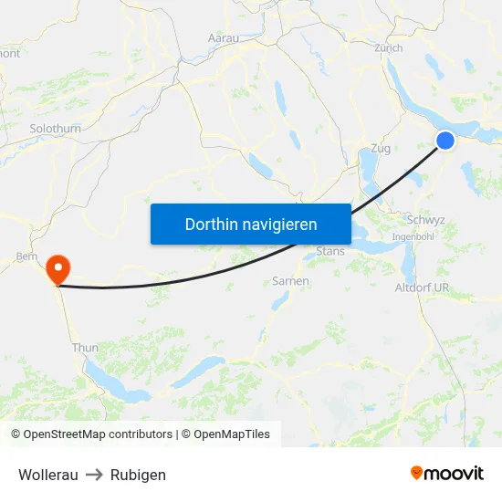 Wollerau to Rubigen map